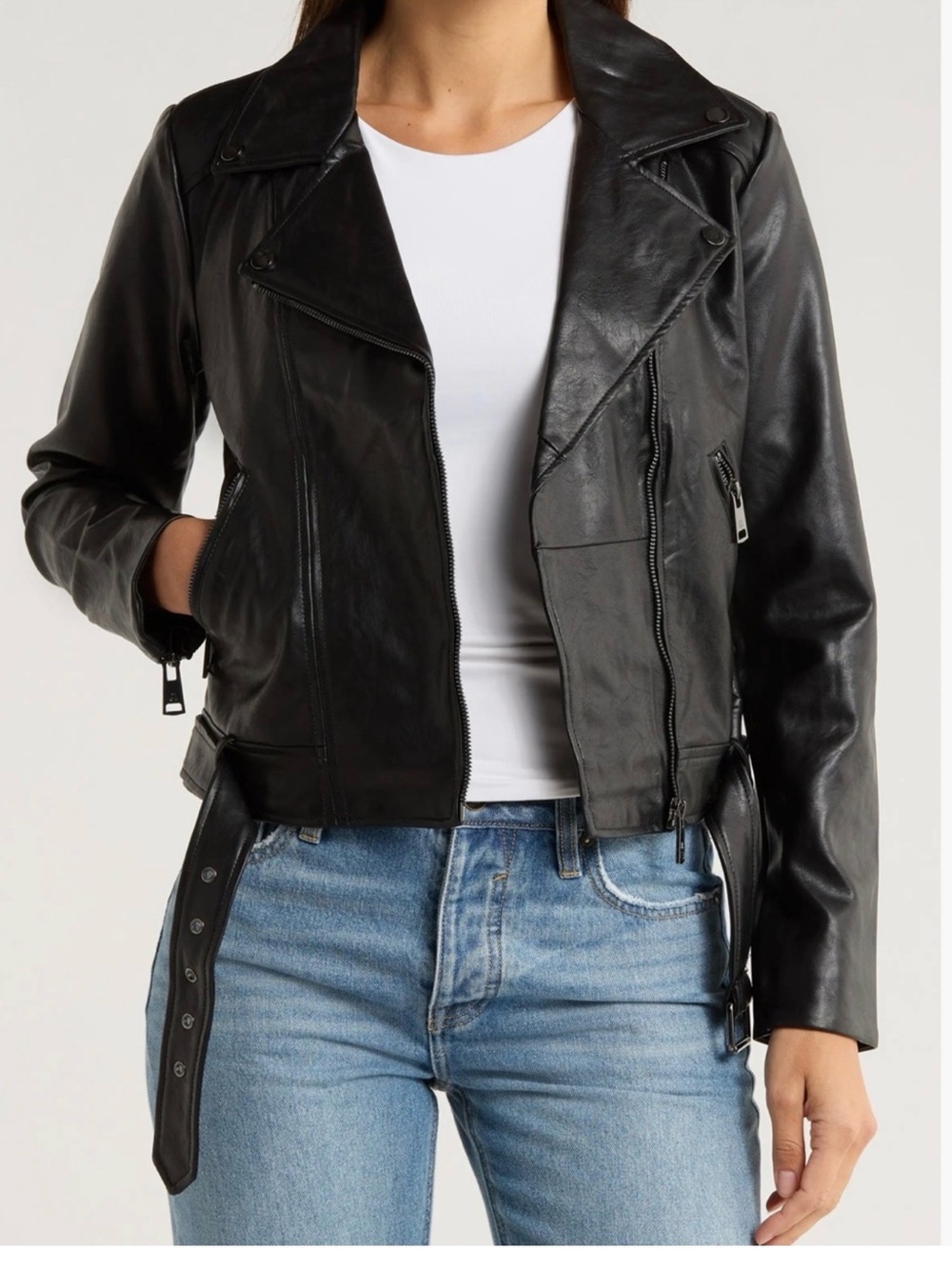 Elodie Women’s Black Faux Leather Moto Biker Jacket Women's Zip Front Size XS